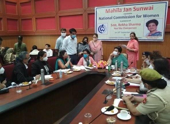 National Women Commission Chairperson Rekha Sharma listens to complaints