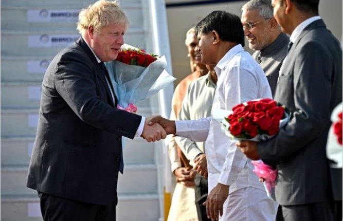 British PM Boris Johnson visits various establishments in Gujarat