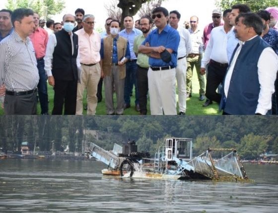 Chief Secretary inspects de-weeding operations in Dal lake