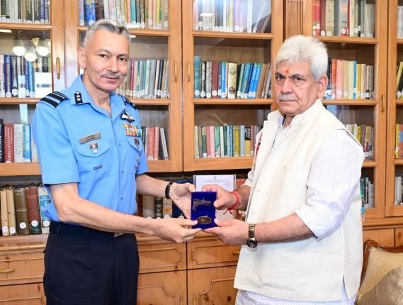 Air Vice Marshal Praveen Keshav Vohra meets Lt Governor Manoj Sinha