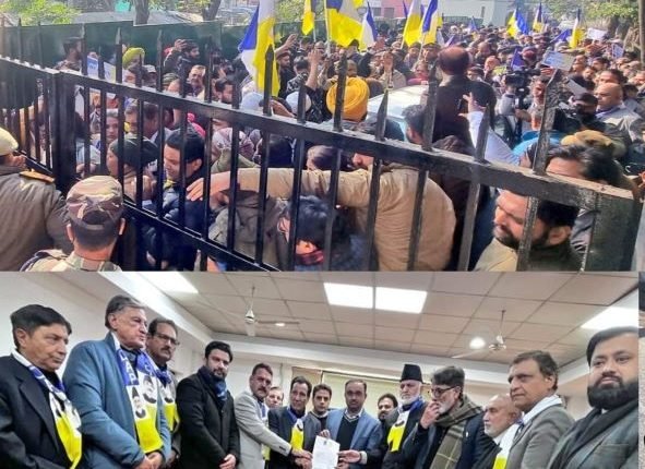 DAP holds a protest against land eviction order in Jammu.