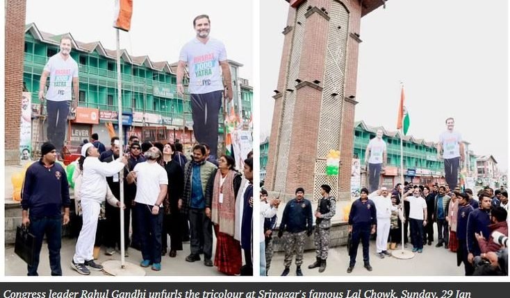 Cong Leader Rahul Gandhi Unfurls National Flag At Lal Chowk, Srinagar
