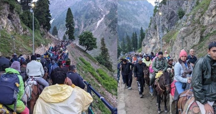 Shri Amarnaath Ji Yatra 2023 :  First batch leaves for Holy Cave from Baltal base camp
