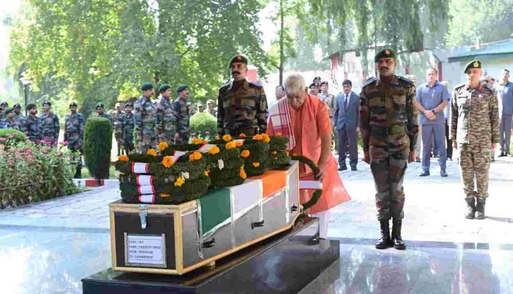 Lt. Governor Manoj Sinha Pays Homage to Sepoy Pardeep Singh, Martyred in Anantnag Anti-Terror Operation