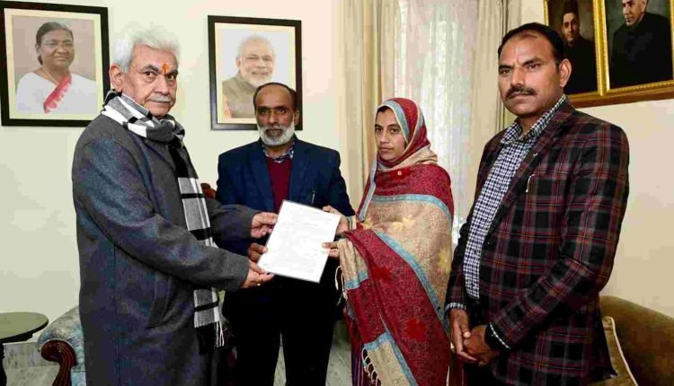Lt Governor hands over appointment letter to wife of Martyr Hav Abdul Majid