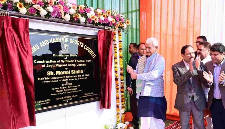 Lt Governor lays foundation stone of Synthetic Football Turf at Jagti Camp, Nagrota