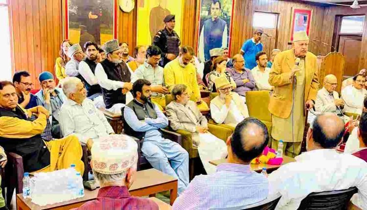 Dr. Farooq Abdullah presides over a congratulatory meeting at Nawa i Subha