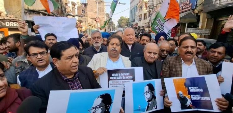 Jammu & Kashmir Congress Protests Against Amit Shah’s Remarks on Ambedkar, Demands Resignation