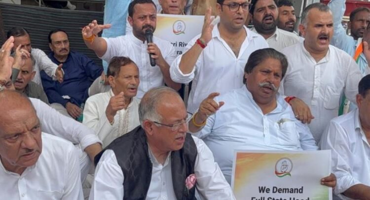 Karra, Bhalla, other senior leaders also join dharna for Restoraion of Statehood at Shaeedi Chowk Jammu