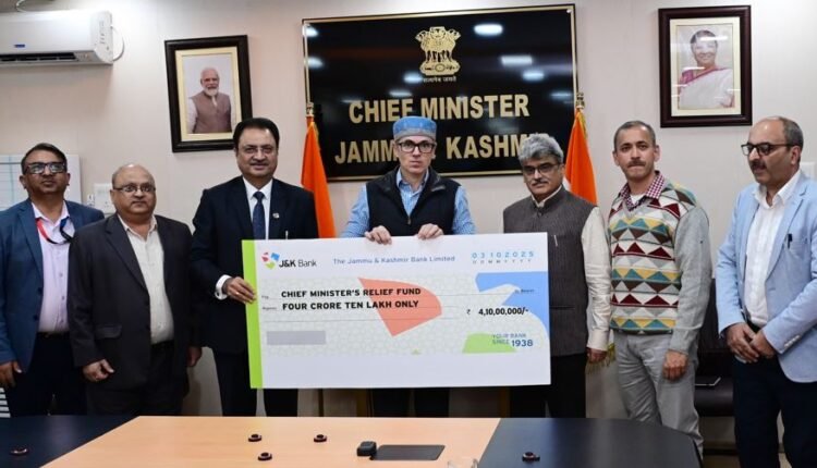 J&K Bank contributes ₹4.10 crore to CM’s Relief Fund for flood-affected families