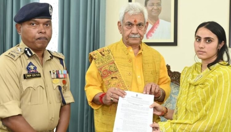 LG Manoj Sinha hands appointment letter to martyr SI Deepak Sharma’s wife under rehabilitation scheme